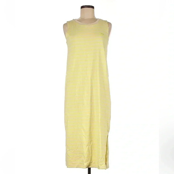 VANS Yellow Mini Checks Jersey Cotton Dress Midi Striped Lemon Tonic Size M NWT - Picture 2 of 7